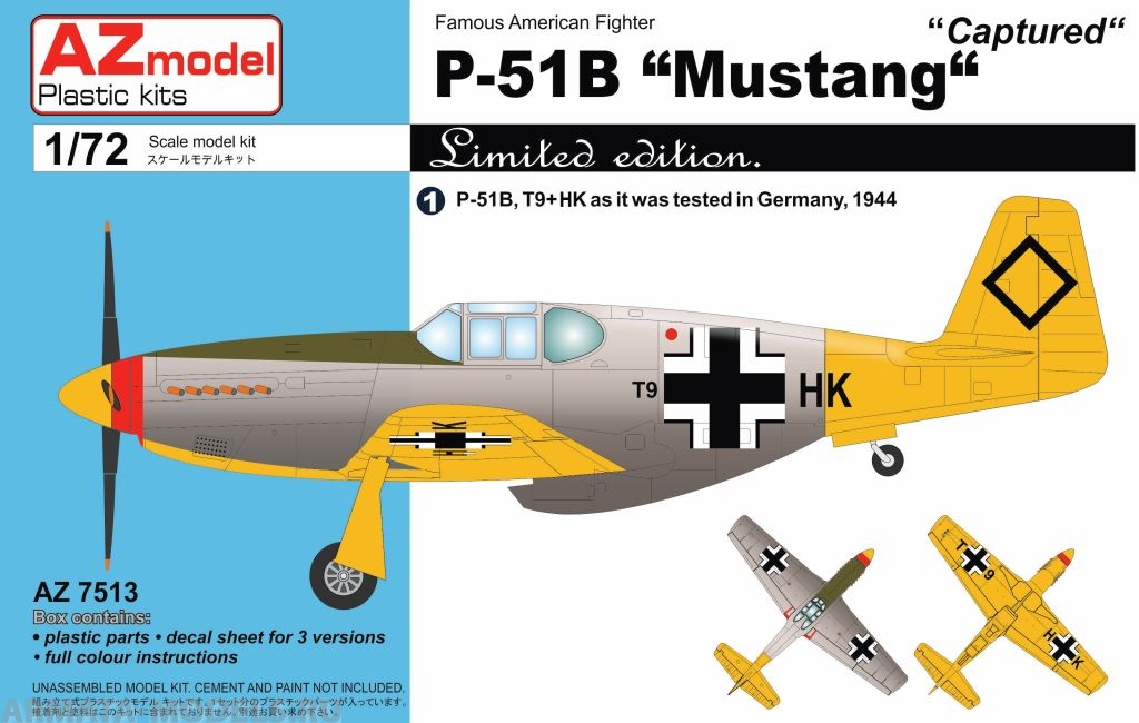 AZ7513 Сборная модель самолета P-51B Mustang Captured AZmodel Plastic kits