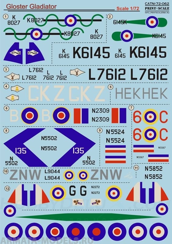 PS72-062 Декаль  Gloster  Gladiator Part 1