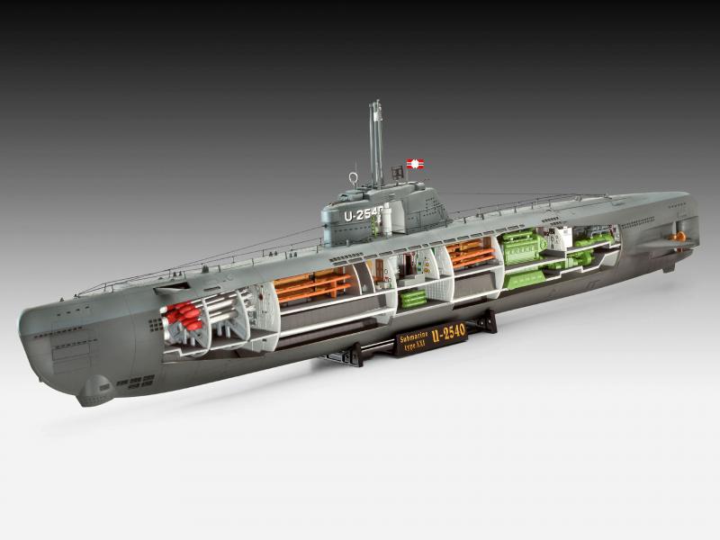 05078 Подводная лодка U-Boot Typ XXI с внутренней отделкой, немецкая Revell