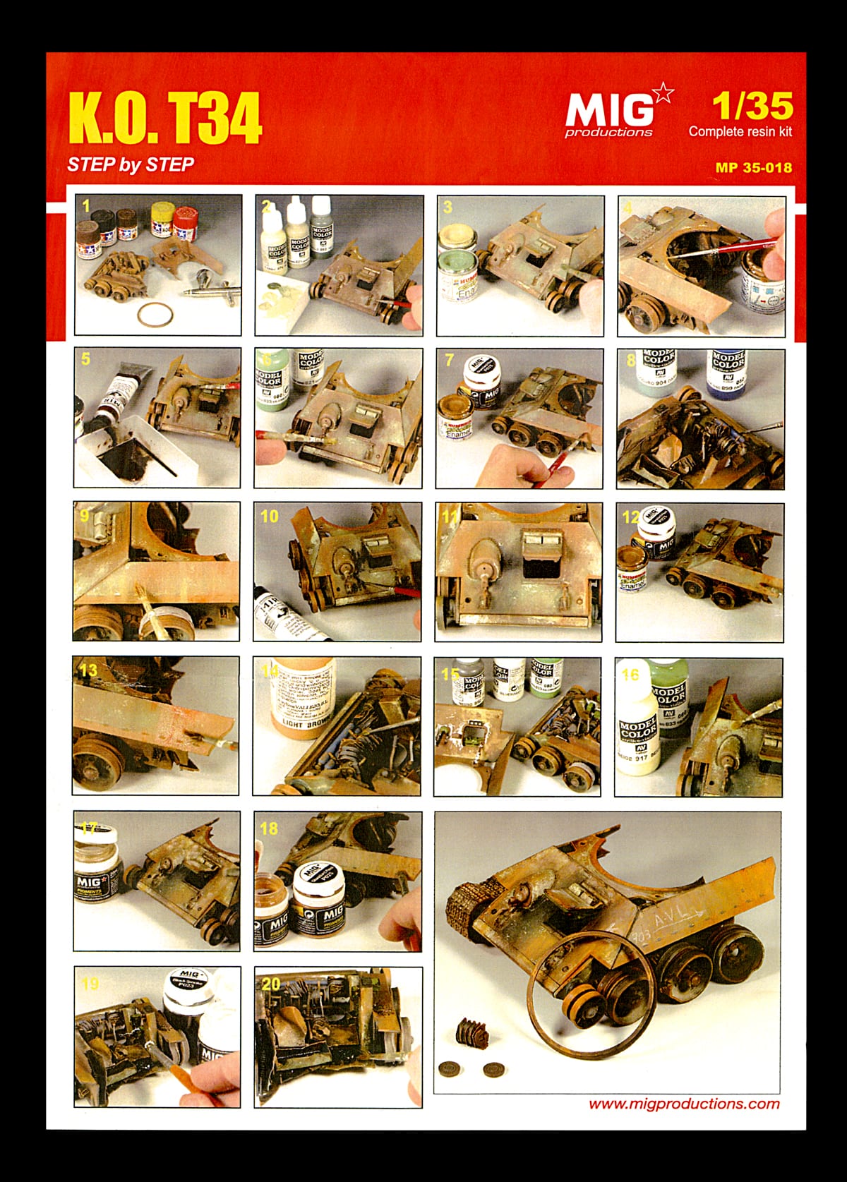 MP35-018 Сборная модель из пластика K.O. T34 Destroyed T34 Tank MIG Productions