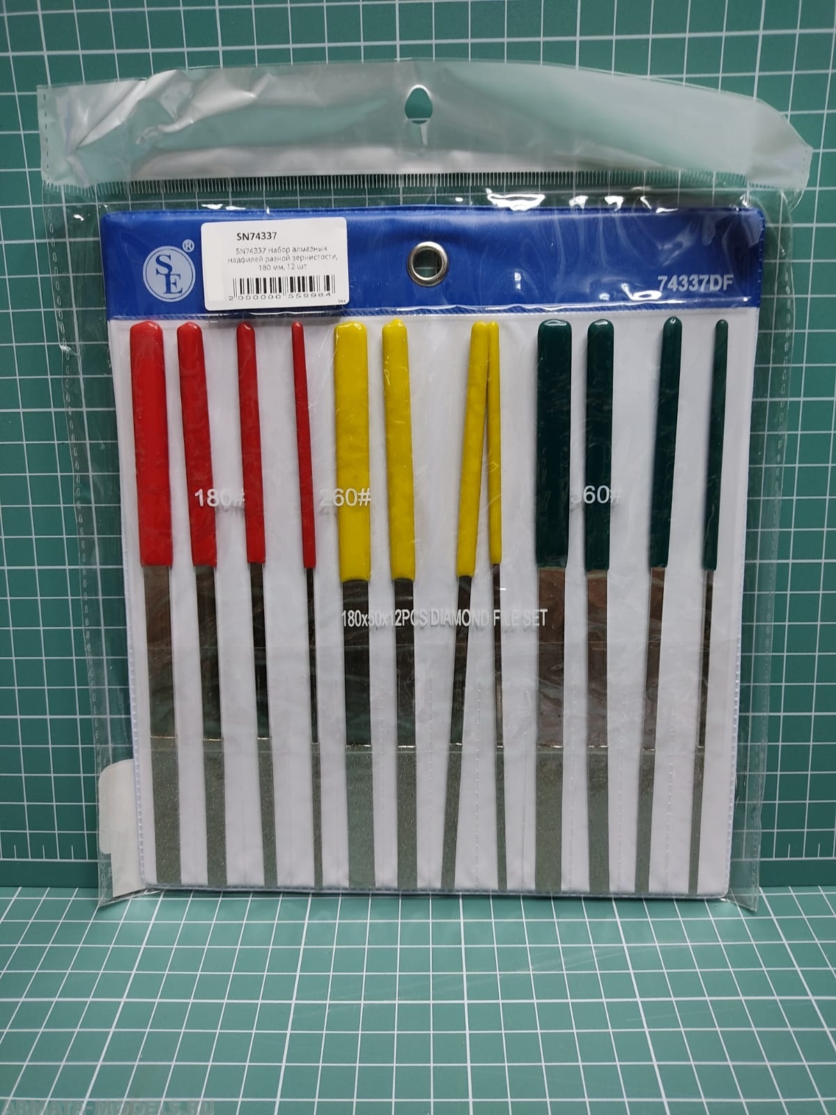 SN74337 Набор алмазных надфилей разной зернистости, 180 мм, 12 шт