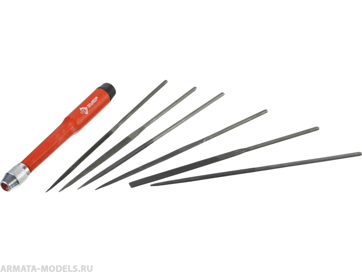 Набор ЗУБР МАСТЕР: Надфили с зажимной пластмассовой ручкой, 7 предметов