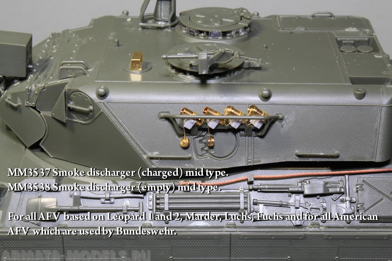 MM3538 Дымовые мортиры (пустые). Для  Leopard 1, Leopard 2 (и машин на их базе) , Marder, Luchs, Fuchs и американской техники, эксплуатировавшейся в Бундесвере. В комплекте 8 мортир. Magic Models