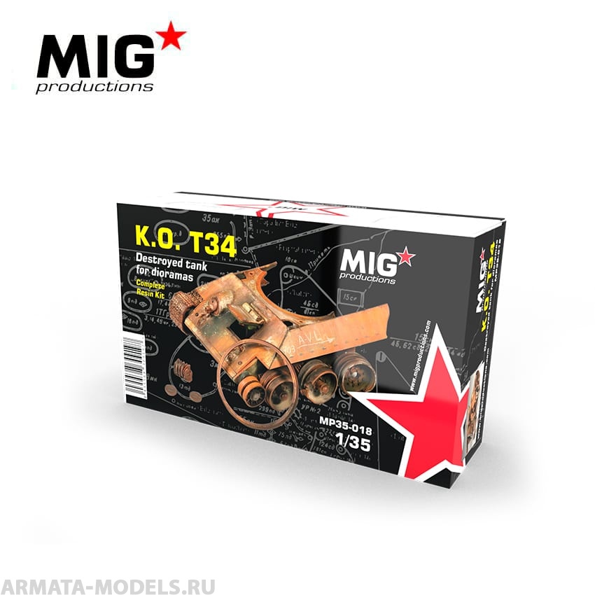 MP35-018 Сборная модель из пластика K.O. T34 Destroyed T34 Tank MIG Productions